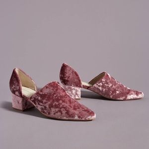 Intentionally Blank perf Hi crushed velvet heels, 7 rose pink! EUC d’orsay mules
